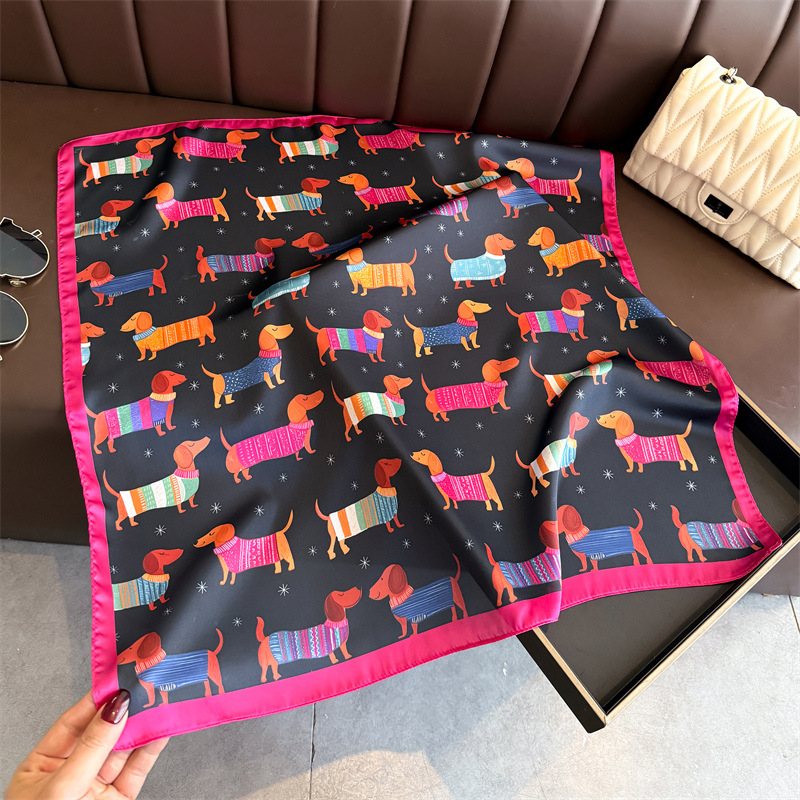 ファッションウインナー犬プリントバンダナスカーフ女性エレガン - Scarf Silk Square のレビューと価格