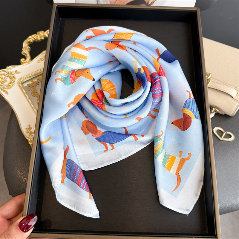 ファッションウインナー犬プリントバンダナスカーフ女性エレガン - Scarf Silk Square のレビューと価格