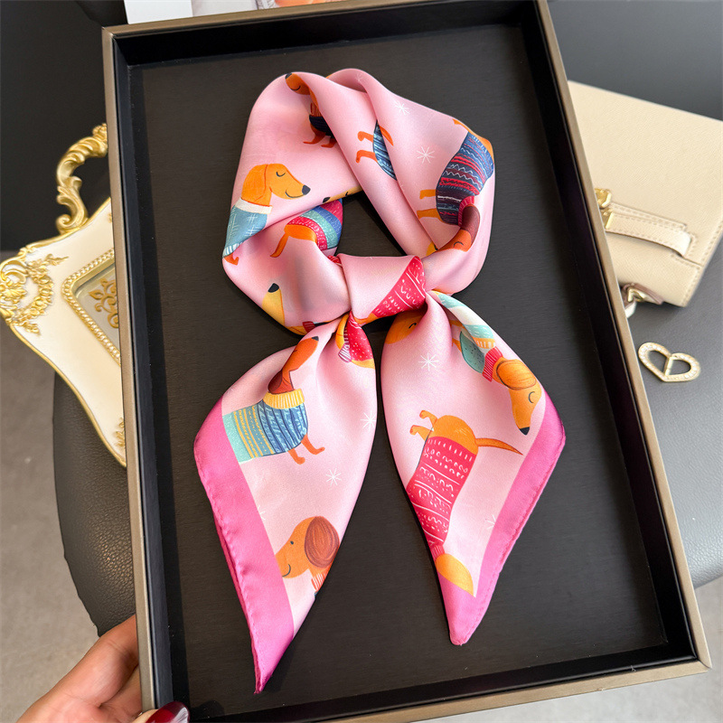 ファッションウインナー犬プリントバンダナスカーフ女性エレガン - Scarf Silk Square のレビューと価格