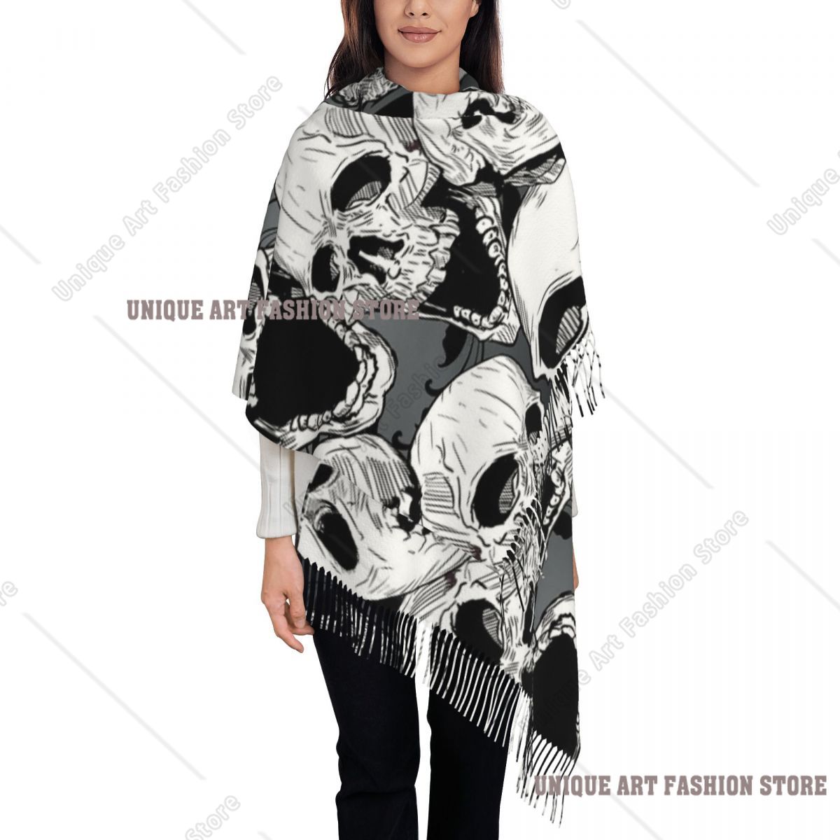 レディースタッセルスカーフデススカルゴシック大型ソフトウォー - Pashmina Wrap Large のレビューと価格