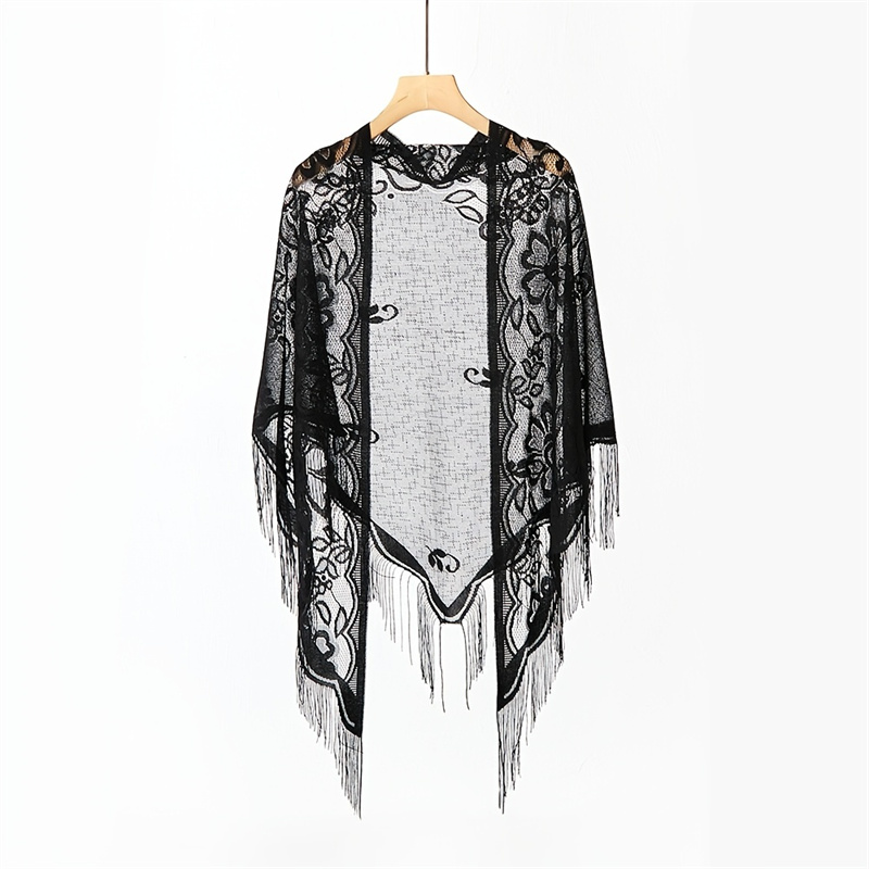 女性のための刺繍されたレーススカーフ、三角形のベール、花のシ - Stole Wedding Shawl のレビューと価格