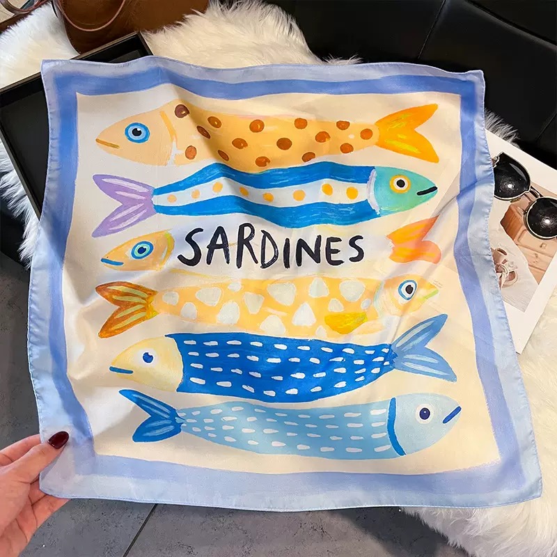 ファッション魚柄スクエアシルクヘッドスカーフ女性エレガントヒ - Ascot Neck Scarf のレビューと価格