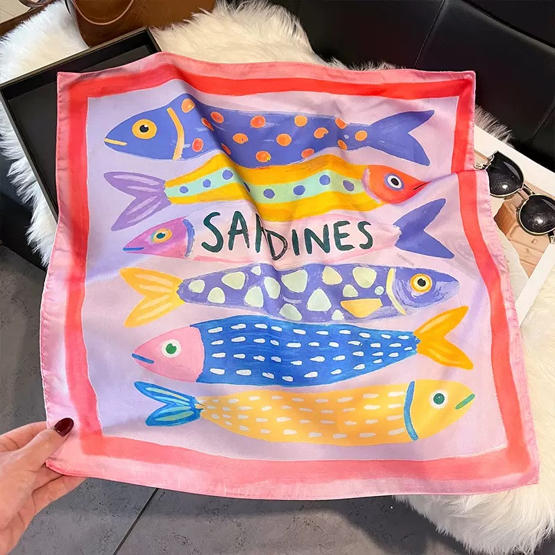 ファッション魚柄スクエアシルクヘッドスカーフ女性エレガントヒ - Ascot Neck Scarf のレビューと価格