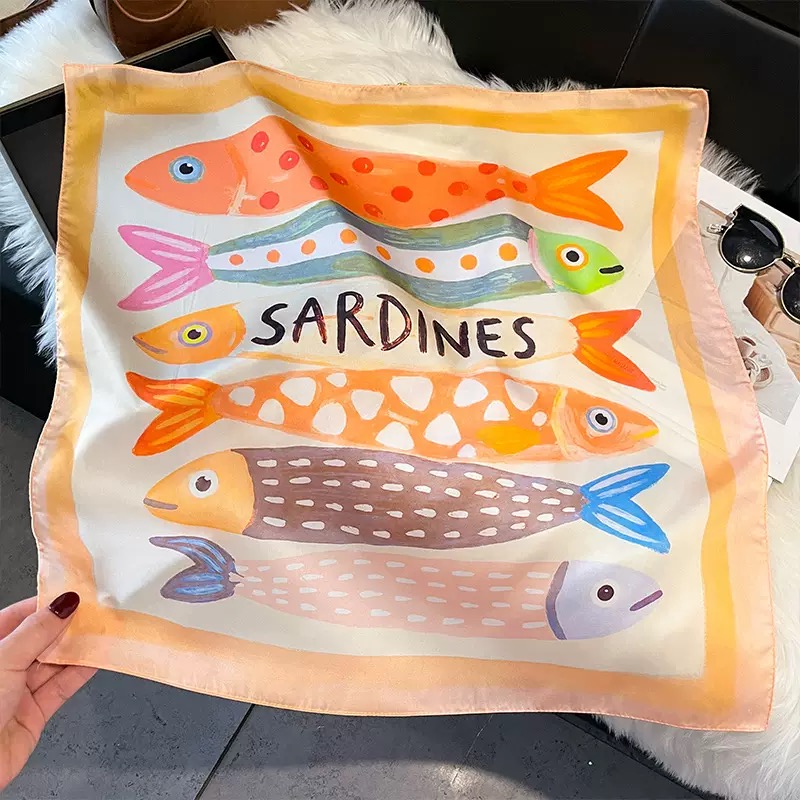 ファッション魚柄スクエアシルクヘッドスカーフ女性エレガントヒ - Ascot Neck Scarf のレビューと価格