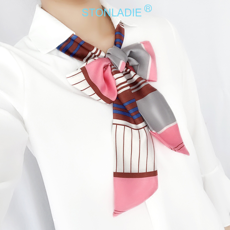女性のための長いシルクのネッカチーフ,狭いバッグスカーフ,小 - Silk Tie Striped のレビューと価格