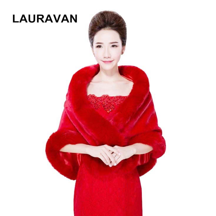 赤いブライダルラップ冬用フェイクファーストールエレガントなブ - Stole Wedding Shawl のレビューと価格