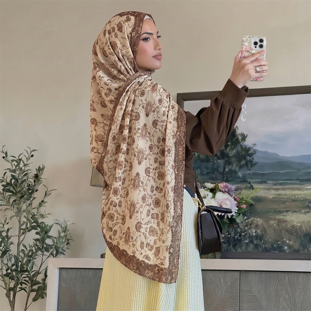 ヴィンテージ花柄プリントヒジャブ ソフト軽量ムスリム女性用ス - Head Wrap Turban のレビューと価格