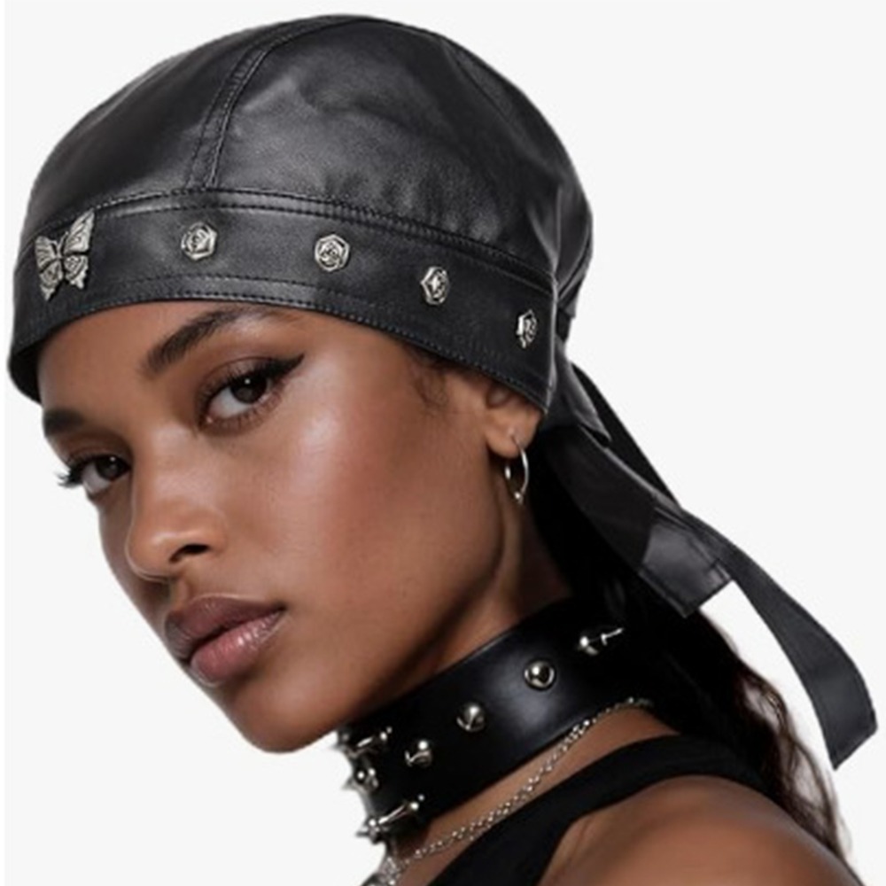 新しいPUレザー製ブラックバイカーキャップ、調節可能な防水バ - Bandana Doo Rag のレビューと価格